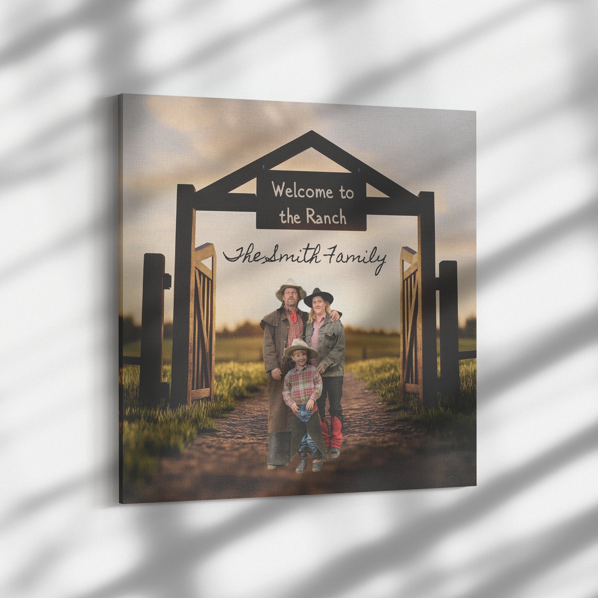 Square Canvas Wrap personalized ranch sign with custom text & photo - Tailored Wall ExpressionsWall Artapod - 3723384