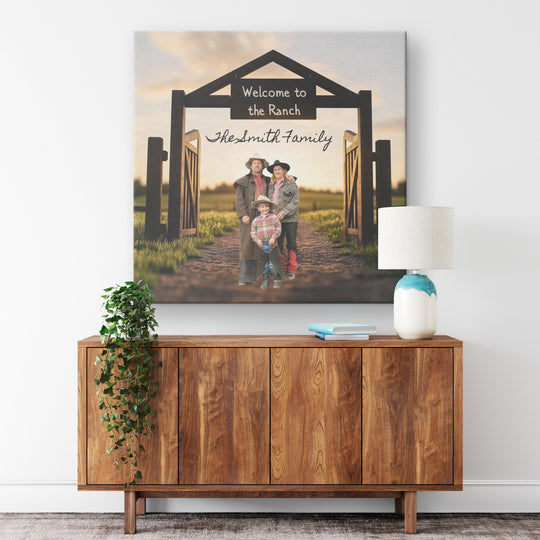 Square Canvas Wrap personalized ranch sign with custom text & photo - Tailored Wall ExpressionsWall Artapod - 3723384