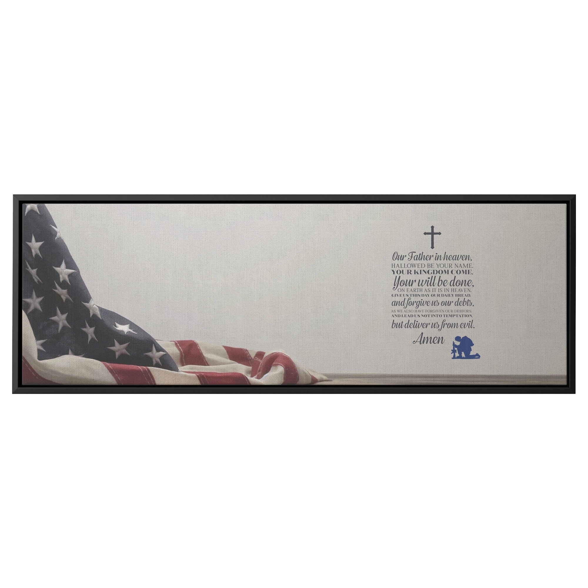 The Lords Prayer on a panoramic canvas with a patriotic theme Canvas teelaunch Black 12" x 36"