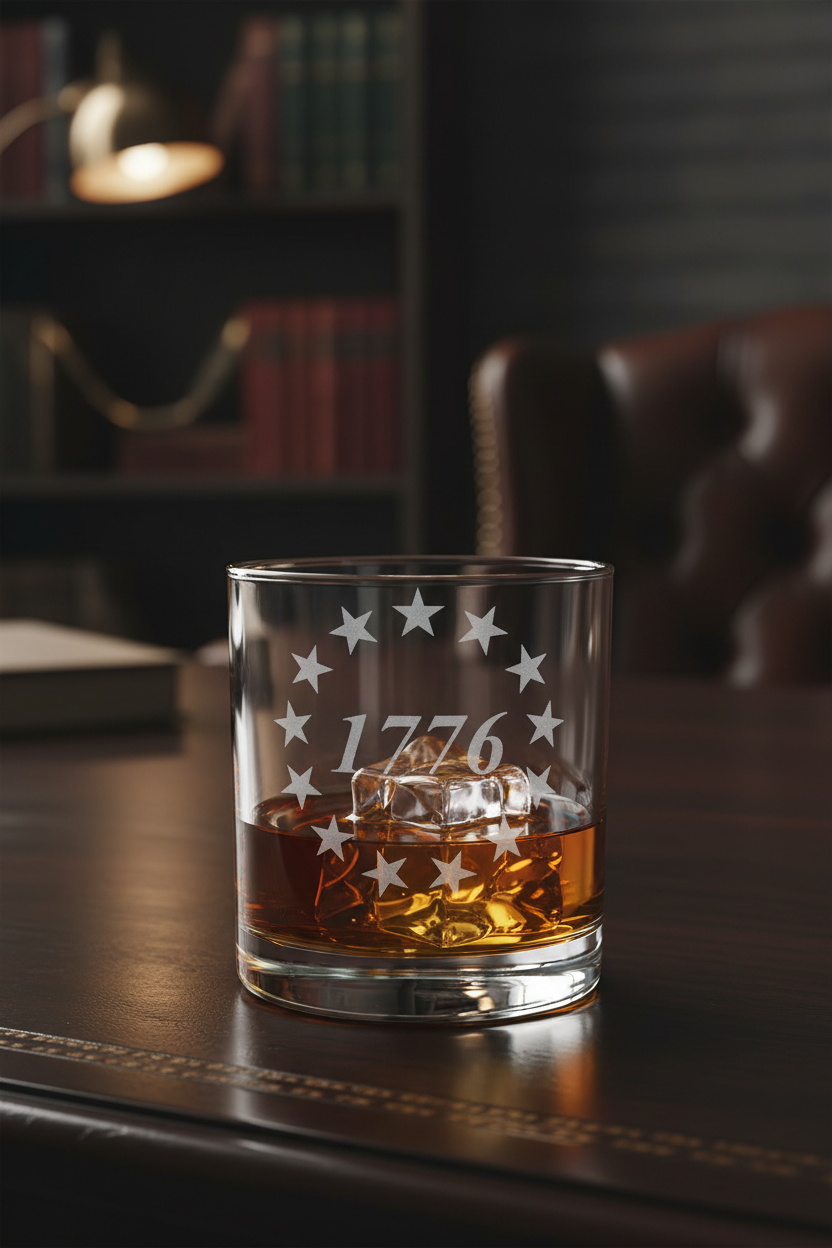 Engraved Patriotic Whiskey Glass 1776 - Historic Barware Gift