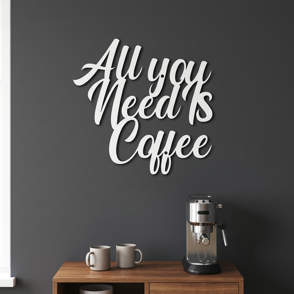 White All you Need Is Coffee metal sign in a home coffee nook
