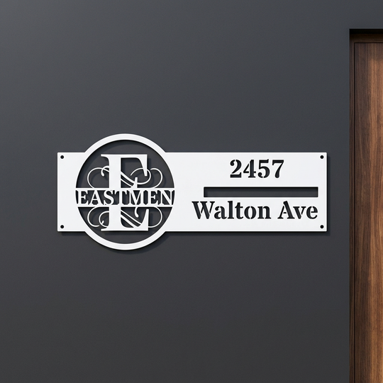 White E address sign